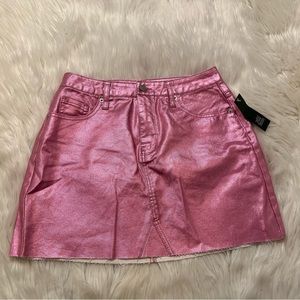 Pink Metallic Denim Mini Skirt